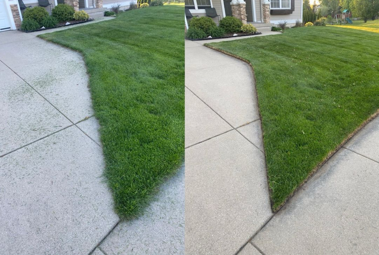 Crisp lawn edge along driveway