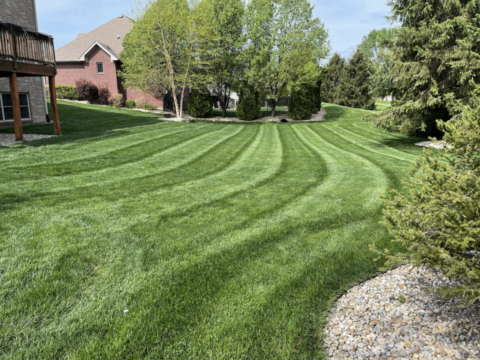 Freshly mowed lawn with crisp striping pattern